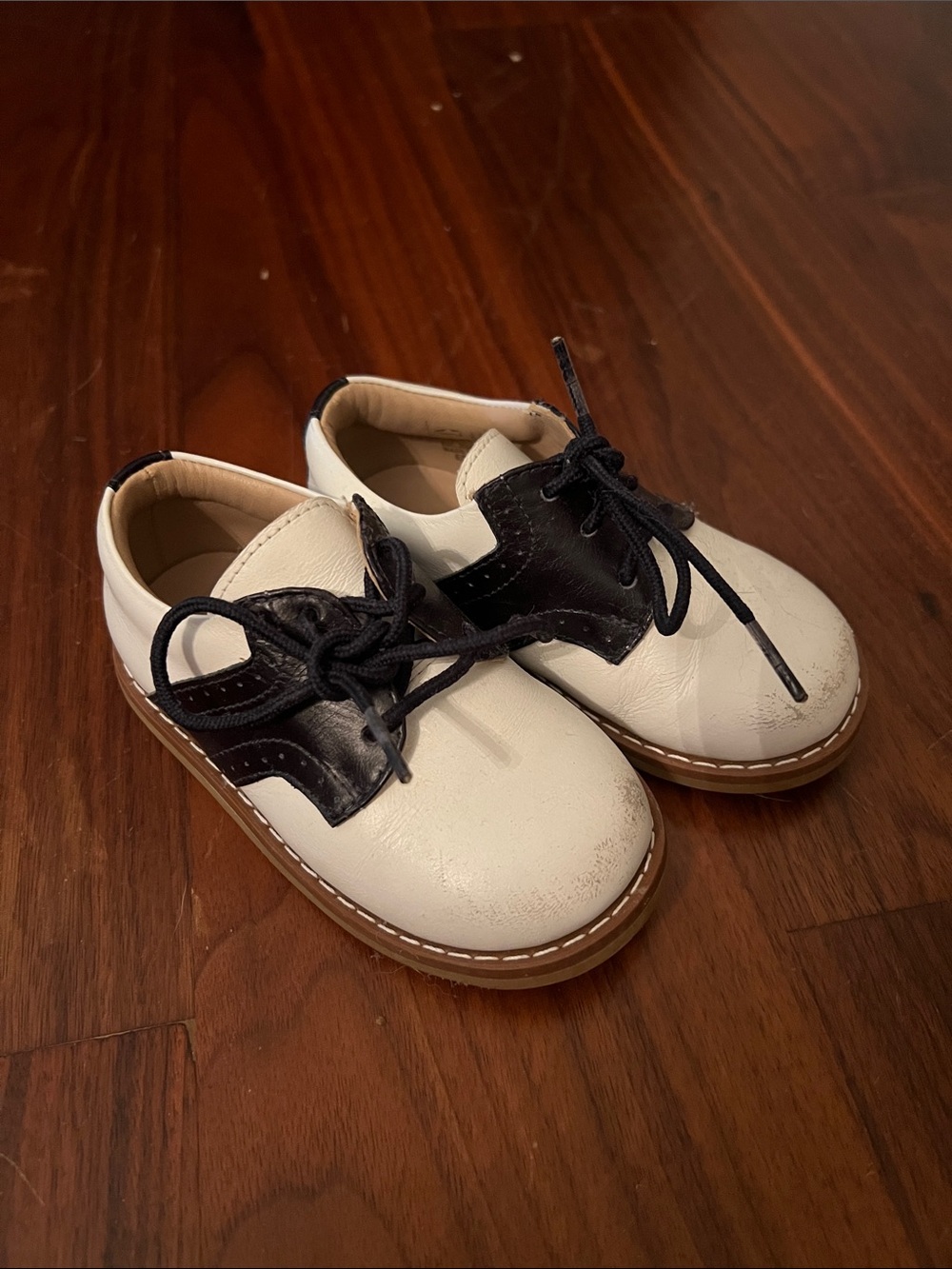 Elephantito White and Black Saddle Lace-Up Kids Dress Shoes
